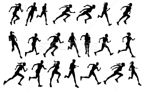 Stock photo: Runners running silhouettes