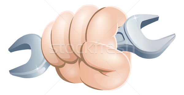 Stockfoto: Hand · moersleutel · illustratie · cartoon · vork