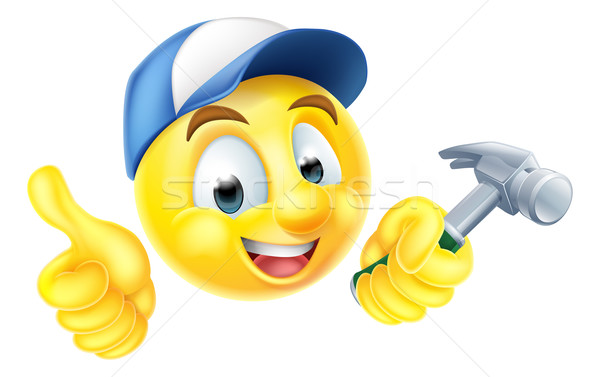 Carpenter Emoji Emoticon with Hammer Stock photo © Krisdog