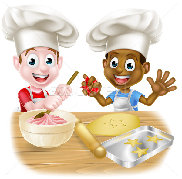 Cartoon Kid Chefs Cooking Stock photo © Krisdog