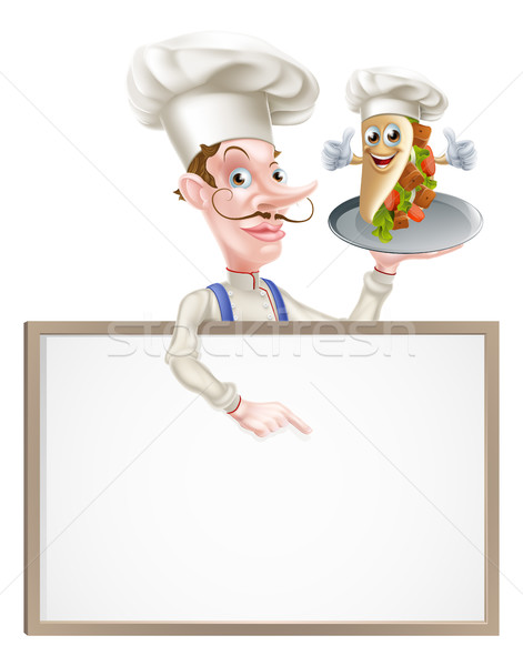 Cartoon Chef Pointing at Kebab Sign Stock photo © Krisdog