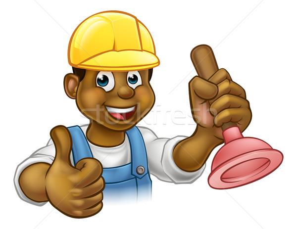Cartoon Plumber Handyman Holding Punger Stock photo © Krisdog
