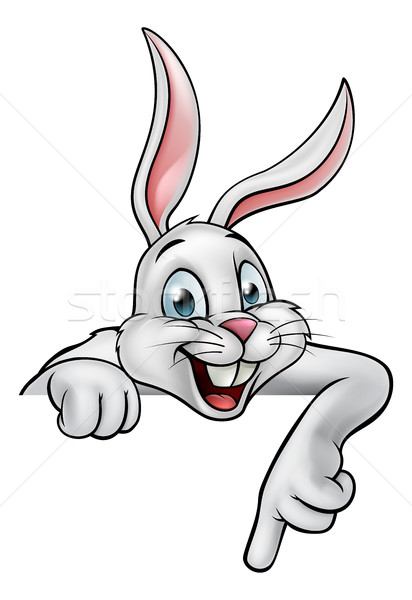 Cartoon кролик Пасхальный заяц белый указывая счастливым Сток-фото © Krisdog