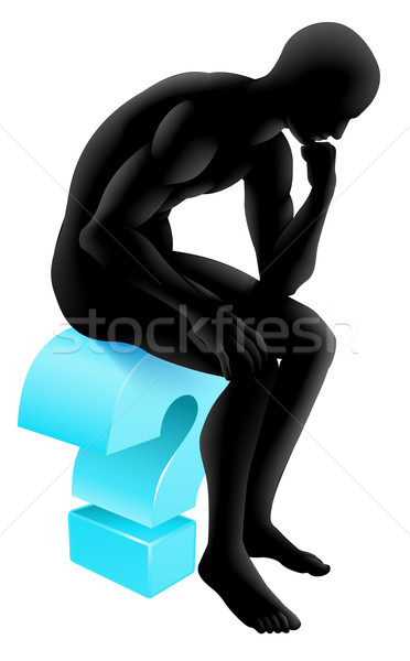 Sziluett gondolkodó kérdőjel illusztráció férfi ülő Stock fotó © Krisdog