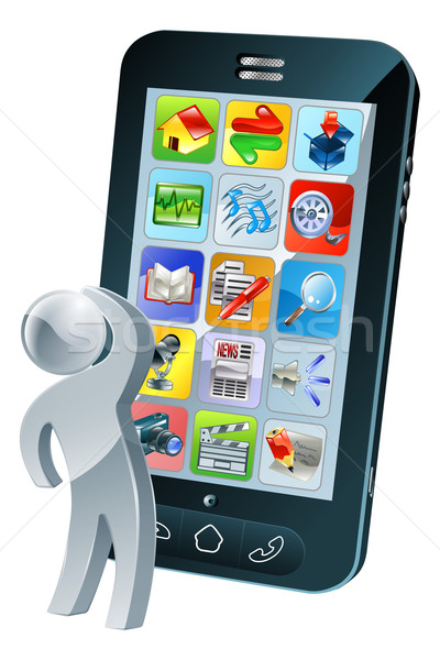 Looking up at phone screen with apps thinking Stock photo © Krisdog