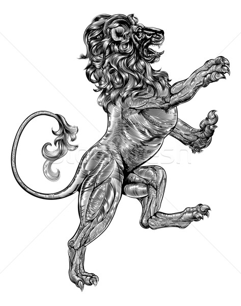 Woodblock style heraldic lion Stock photo © Krisdog