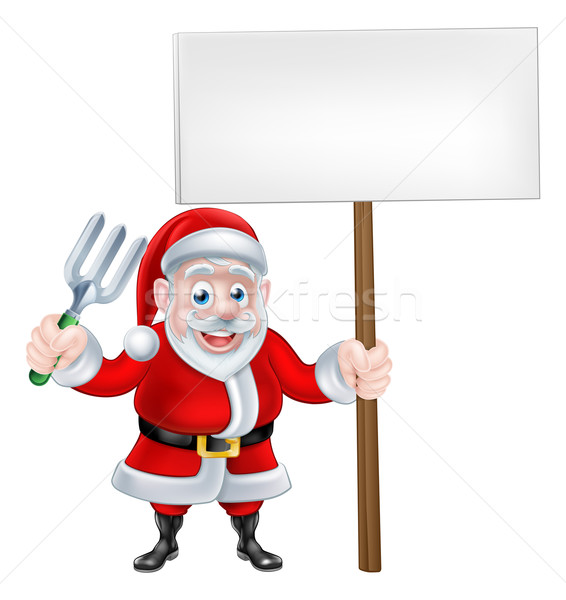 Cartoon Santa Holding Fork and Sign Stock photo © Krisdog