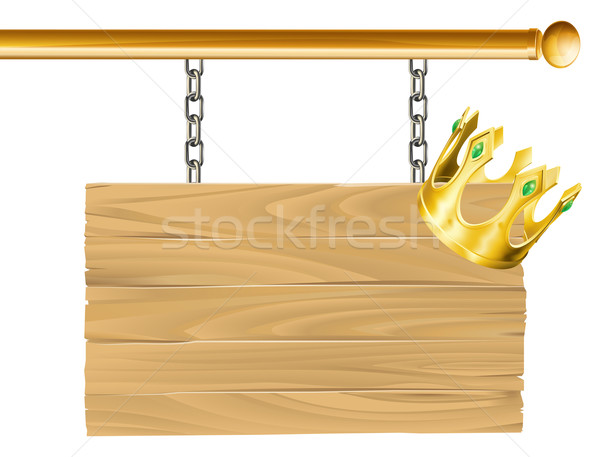 Coroană semna suspendat lemn lanţuri agatat Imagine de stoc © Krisdog
