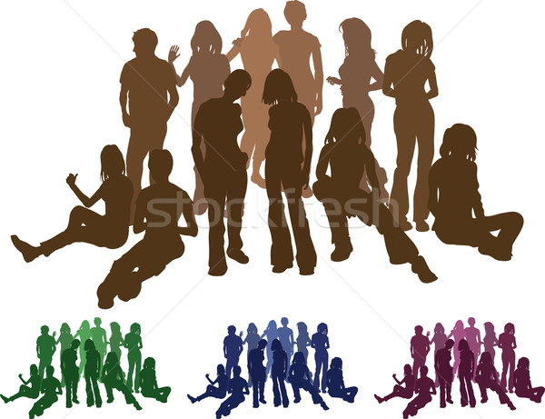  group of friends silhouette illustration Stock photo © Krisdog