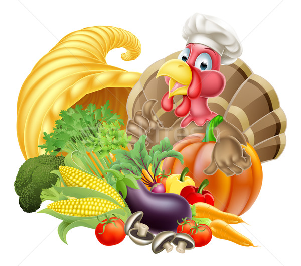 Turkey in Chef Hat and Cornucopia Stock photo © Krisdog