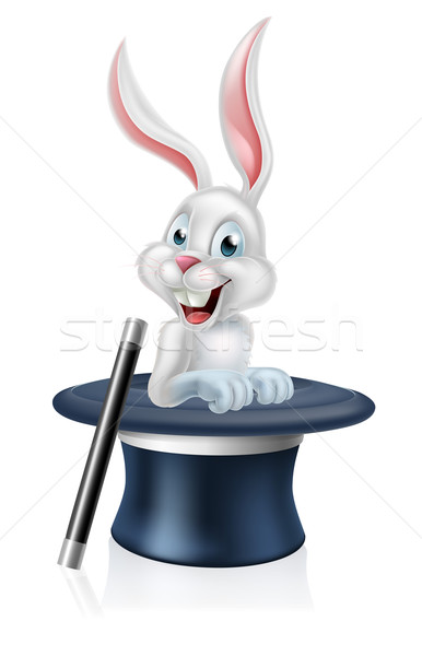 Stockfoto: Hoed · bunny · witte · konijn · cute · cartoon