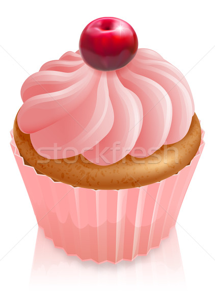 Stock photo: Pink fairy cake cupcake with cherry