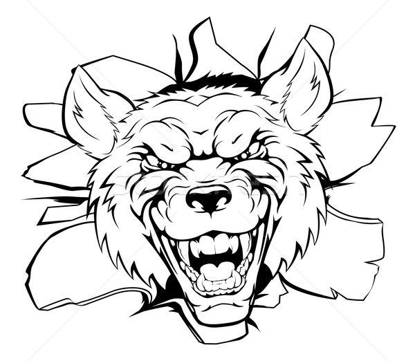 Wolf Maskottchen Durchbruch Illustration Karikatur zäh Stock foto © Krisdog