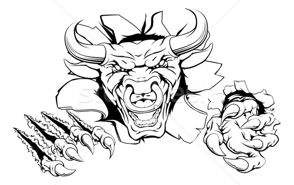 Stock photo: Bull mascot breakthrough
