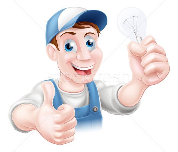 Thumbs up electrician light bulb Stock photo © Krisdog