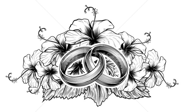 Wedding Rings and Hibiscus Flowers Stock photo © Krisdog