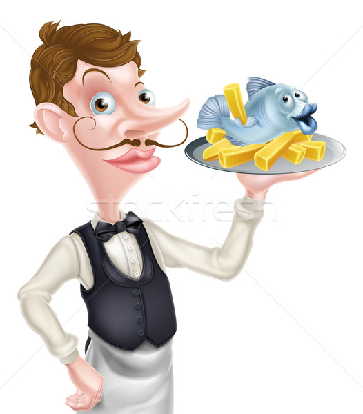Butler Holding Fish and Chips Tray Stock photo © Krisdog