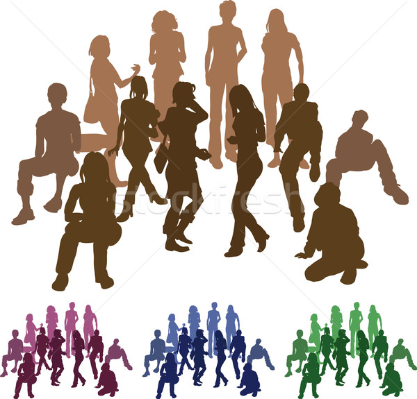 Groupe amis silhouette illustration séparé [[stock_photo]] © Krisdog