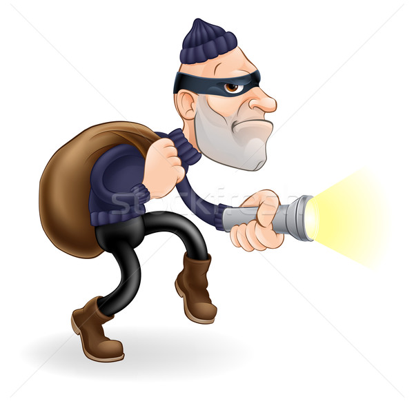 Dieb Einbrecher Illustration Zeichentrickfigur Taschenlampe Sack Stock foto © Krisdog