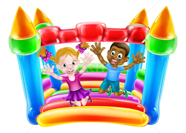 Download Kids Playing on Bouncy Castle vector illustration ...