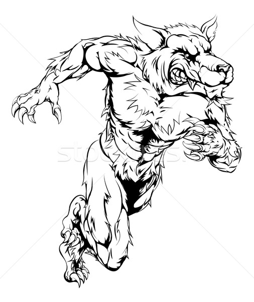 Loup-garou loup sport mascotte courir homme Photo stock © Krisdog