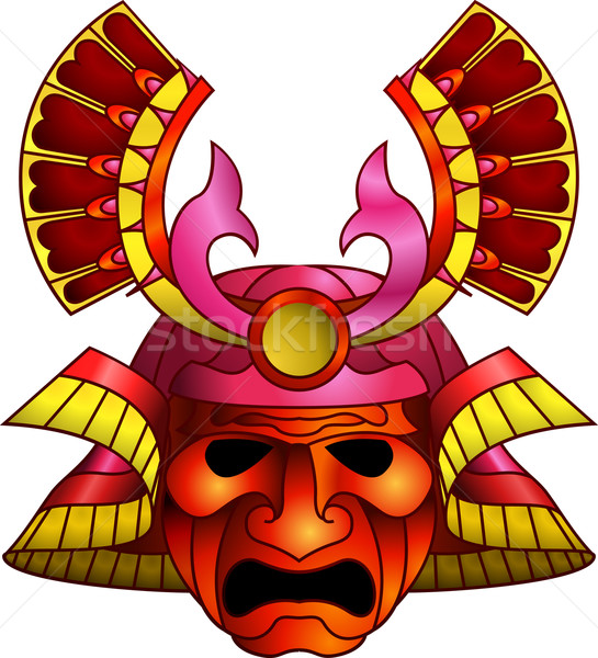 Vermelho samurai máscara ilustração laranja magenta Foto stock © Krisdog
