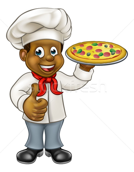 Stockfoto: Zwarte · pizza · chef · cartoon · kok