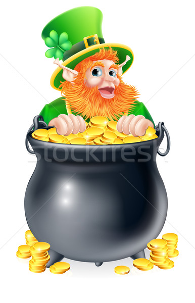 Leprechaun and pot of gold Stock photo © Krisdog