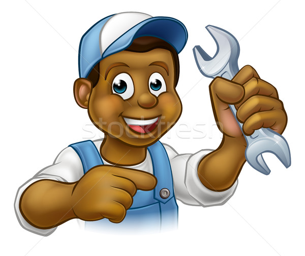 Cartoon Black Plumber Mechanic or Handyman Stock photo © Krisdog