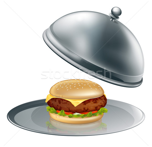 Cheese burger on silver platter Stock photo © Krisdog