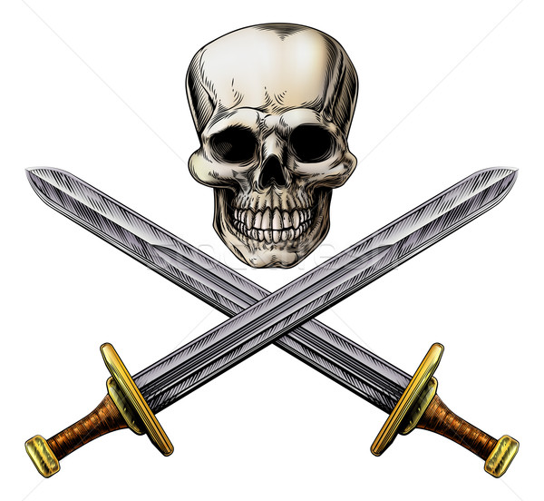 Skull and Cross Swords Pirate Sign Stock photo © Krisdog
