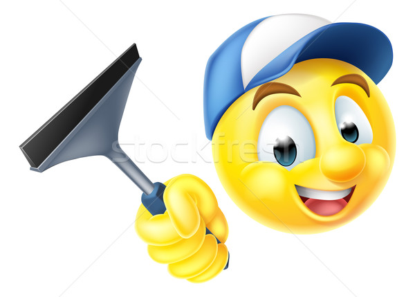 Cleaner Emoji Emoticon with Squeegee Stock photo © Krisdog