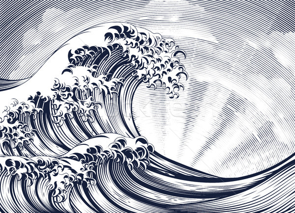 Stock photo: Japanese Oriental Wave Etching Engraved Woodcut