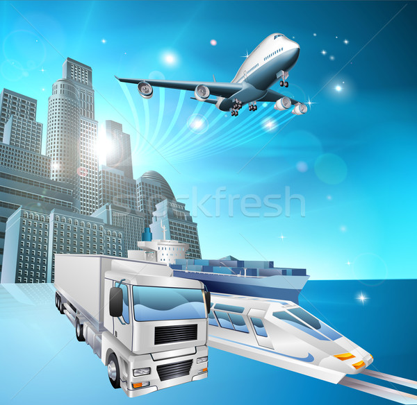 Logistique ville illustration transport véhicules bleu [[stock_photo]] © Krisdog