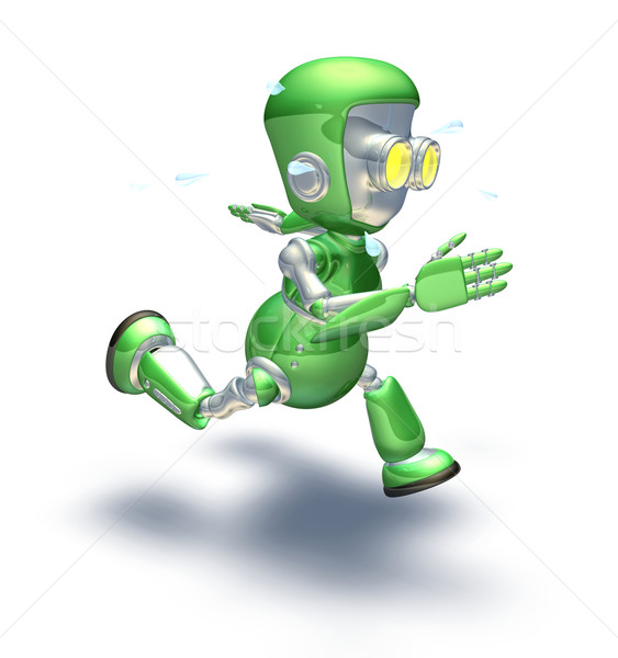 Stock foto: Cute · grünen · Metall · Roboter · Zeichen · läuft