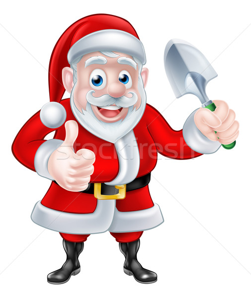 Stock photo: Cartoon Santa Giving Thumbs Up Holding Trowel Spade