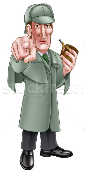 Pointing Sherlock Holmes Cartoon Stock photo © Krisdog