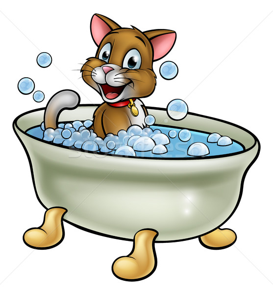 Cartoon kat bad karakter wassen bubbels Stockfoto © Krisdog