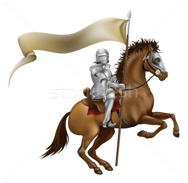 Stockfoto: Ridder · speer · banner · krachtig · paard · ontwerp