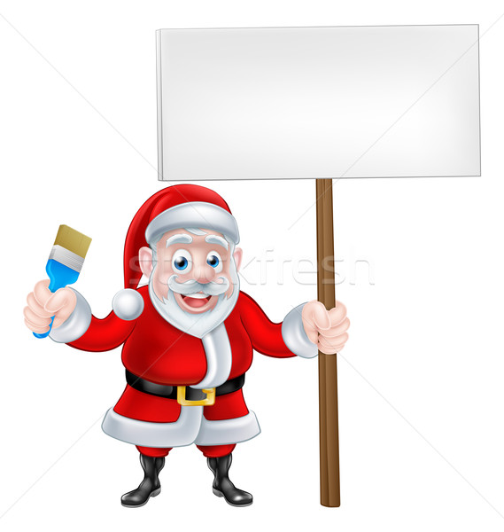 Cartoon Santa Holding Paintbrush and Sign Stock photo © Krisdog
