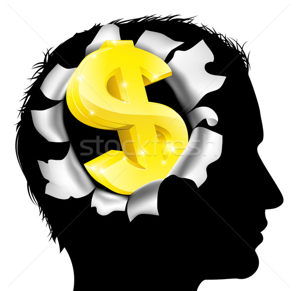 Gondolkodik pénzkeresés fej sziluett arany dollárjel Stock fotó © Krisdog