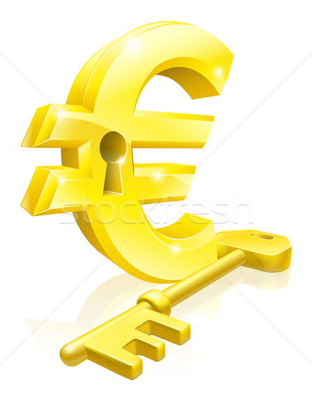 Foto stock: Euro · chave · trancar · ilustração · ouro · assinar