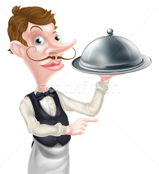 Wskazując kelner ilustracja cartoon metal Zdjęcia stock © Krisdog