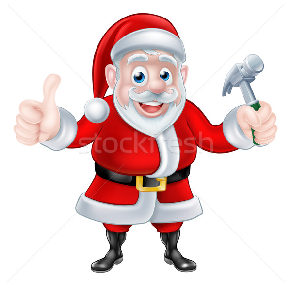 Cartoon Santa Giving Thumbs Up and Holding Hammer Stock photo © Krisdog