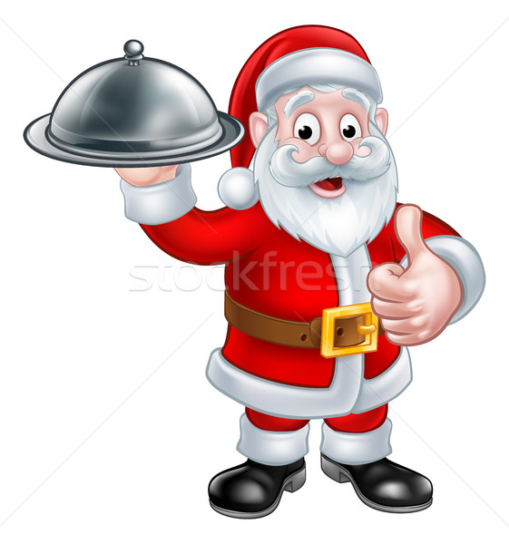 Santa Christmas Cartoon Holding Food Platter Stock photo © Krisdog