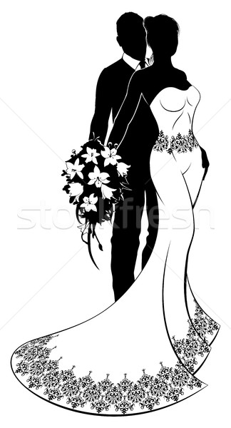 Bride and Groom with Flowers Wedding Silhouette Stock photo © Krisdog