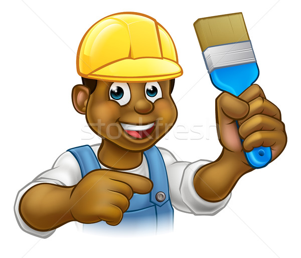 Black Painter Decorator with Paintbrush Stock photo © Krisdog