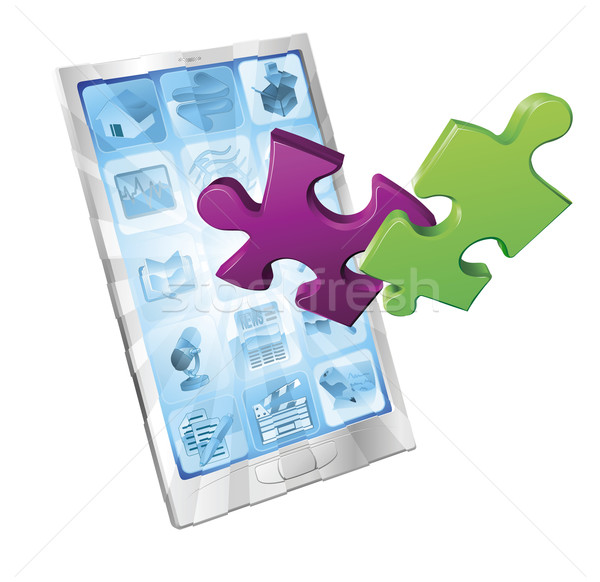 Jigsaw puzzle pieces flying out of phone Stock photo © Krisdog