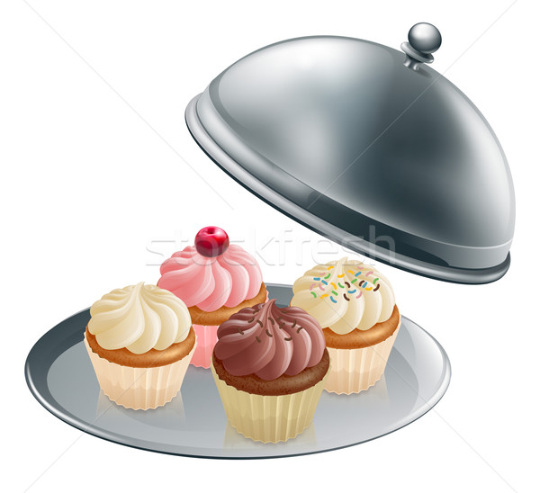 Cupcakes on silver platter Stock photo © Krisdog