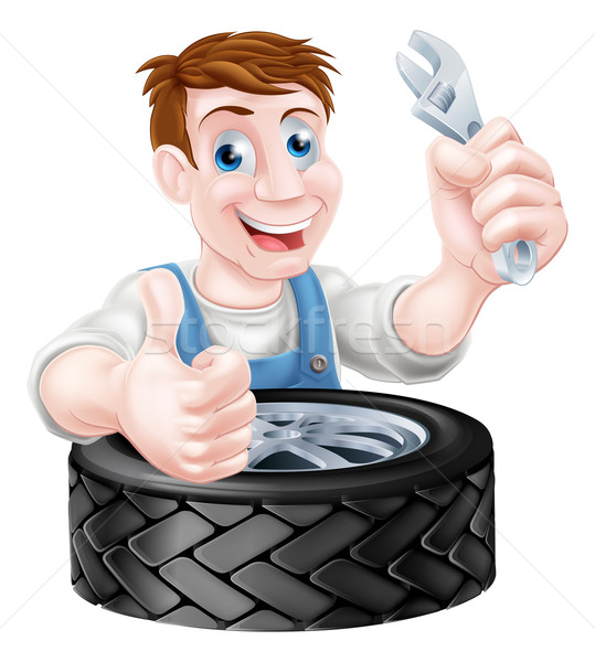 Opon mechanik cartoon samochodu Zdjęcia stock © Krisdog